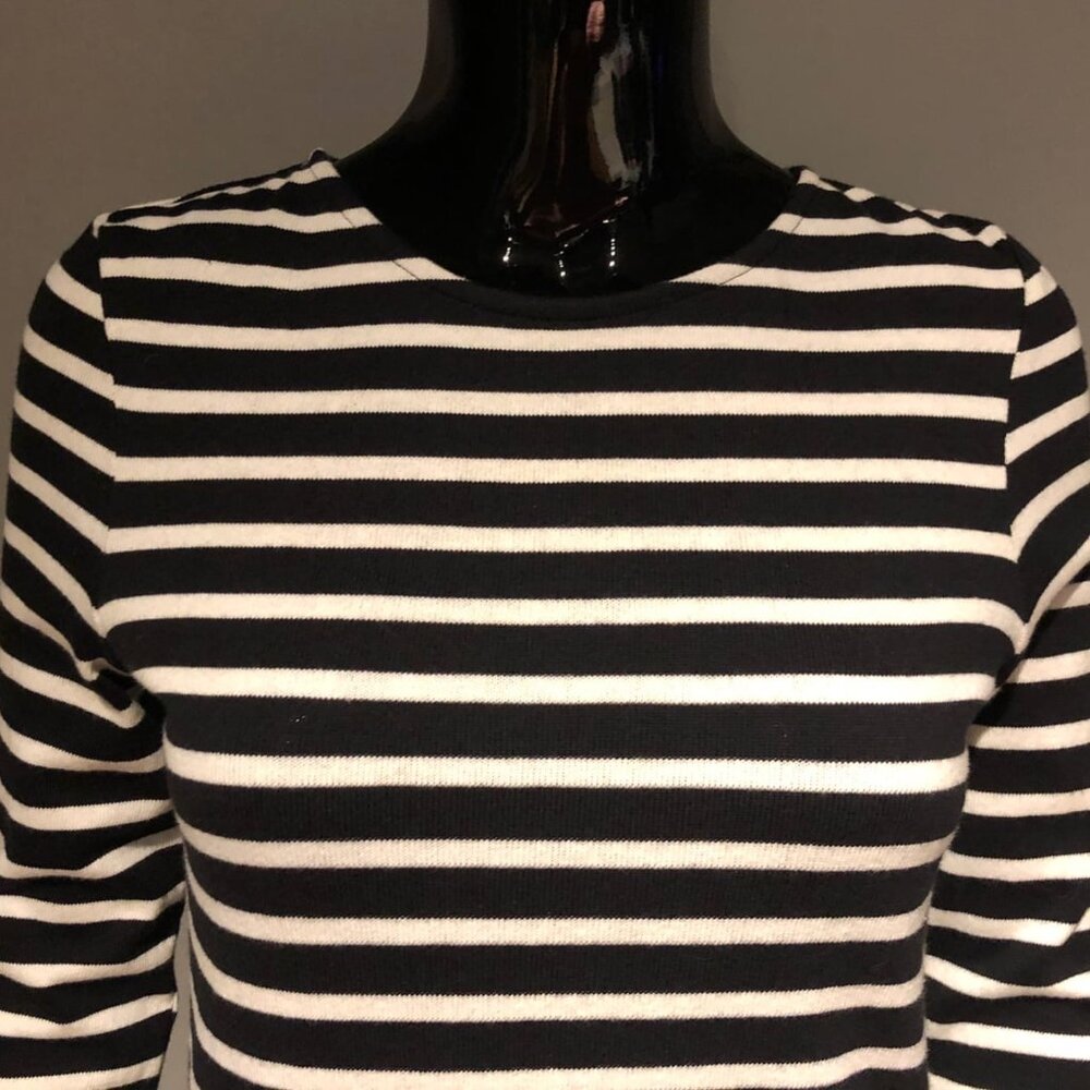 NWT FRENCH CONNECTION S 8 STRIPED BLACK & WHITE LONG SLEEVE DRESS BACK ZIP